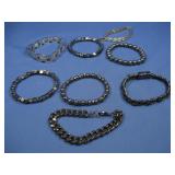 Eight Assorted Hematite & Silvertone Bracelets