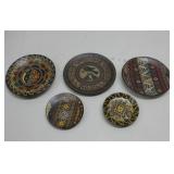 Five Wooden Decorative Plates Largest 6'