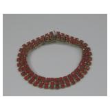Vtg Gold Tone Red Stone Bracelet
