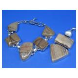 Jasper & Pearl Pendant & Bracelet Silvertone