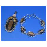 Multi Stone Tiger's Eye Pendant & Bracelet See