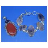 Amethyst & Red Jasper Bracelet & Pendant See Info