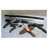 Five Fixed Blade Knives One Is Buck & Sword See