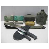 243 Ammo Knives, Military Belt Canteen & Poncho