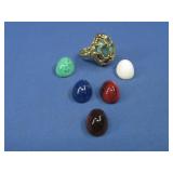 Vtg Crown Trifari Cage Ring W/6 Cabochons