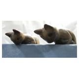 Two Hand Carved Wooden Cats Largest 6.5'