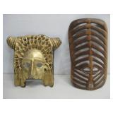 Wood Carved & Ceramic Mask Wall Art 13'