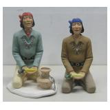 Two Native American Ceramic Statues 13' Tall