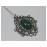 S.S. SW Green Onyx Necklace Hallmarked