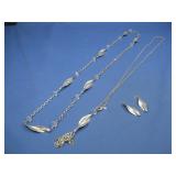 Two Silvertone Necklaces One Pair Of Earrings