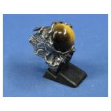 Vtg S.S. Brutalist Tiger Eye Ring Hallmarked