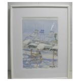 Original Watercolor Marina Art 22.5' x 29.5'