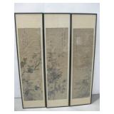 Three Vtg Chinese Scroll Panel Wall Art See Info