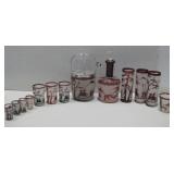 Vtg Noritake Glass Bar Set Ice Bucket Decanter See