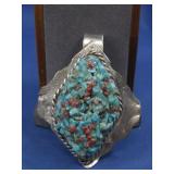 Vtg S.S. Turquoise Coral Pendant 47g See Info
