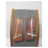 Vtg Mixed Metals Dangle Earrings 2' Long