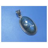 Vtg Large S.S. & Labradorite Oval Pendant Hallmark