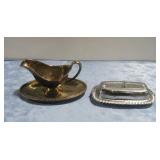 Iruinware Butter Dish & W.M Rogers SP Gravy Boat