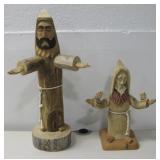 Two Hand Carved Wood Signed Saints Largest 16'