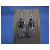 Silvertone Banded Agate Earrings