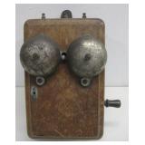 Antique Telephone Phone Wood Ringer Crank Box See