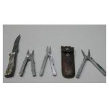 Three Multi Tools One Marked Leatheman W/9' Knife