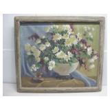 Antique Floral Oil On Wooden Stretcher Frame See