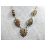 Silvertone Rhyolite Jasper Necklace
