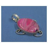 Silvertone Pink Agate Pendant