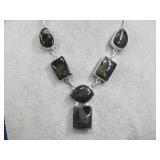 Silvertone Black Stone Necklace