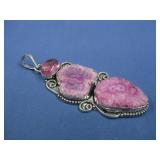 Silvertone Pink Agate Pendant