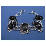 Silvertone Black Agate Bracelet