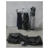 Three Golf Bags, Golf Clubs & Bag Boy Bag See Info