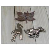 Three Vtg Style Copper & Brass Tone Metal Broochs