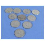 Ten 1964 Kennedy Half Dollars 90% Silver