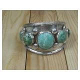 Sterling Silver Green Turq. Heavy Bracelet 96G.T.W