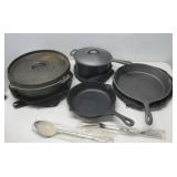 Cast Iron Skillets, Pot W/Lid & More In Wood Crate