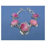 Silvertone Pink Stone Style Bracelet
