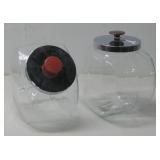 Two Vtg Glass Penny Style Jars 9' Tall