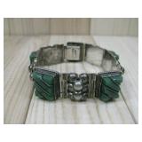 Vtg. Mexican S.S. Green Onyx Bracelet Hallmarked