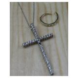 10K Gold Earring & S.S CZ Cross Necklace See