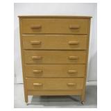 Five Drawer Wooden Dresser On Wheels