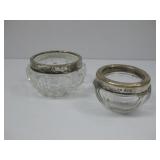 Pair Antique Sterling Silver Crystal Salt Cellars