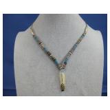 N/A Style Silvertone Beaded Necklace W/Feather