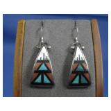 Vtg S.S. Zuni Multistone Earrings Tested