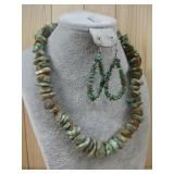 Sw Turq., Nugget Chocker & Earring Set S.S Clasp