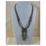 Vtg Faux Pearls Multi Strand Tassel Necklace