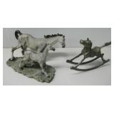 Vtg Brass Rocking Horse Resin Double Horse See