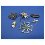 Six Vtg Brooches/Pins