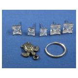 S.S. CZ Earrings W/Nose Ring & Turtle Charm